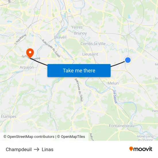 Champdeuil to Linas map