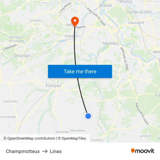 Champmotteux to Linas map