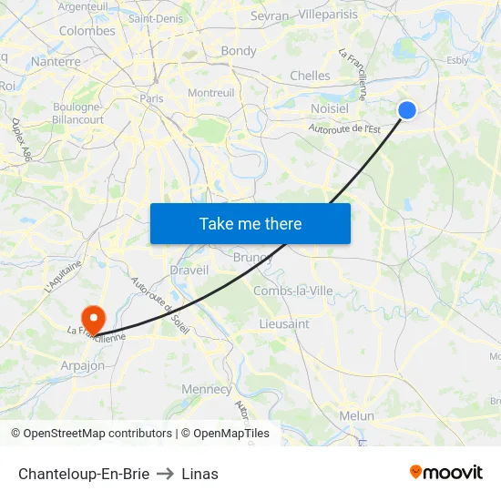 Chanteloup-En-Brie to Linas map