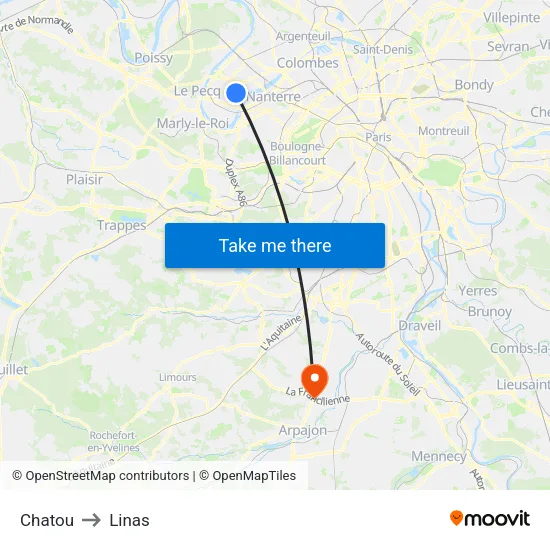Chatou to Linas map