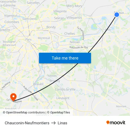 Chauconin-Neufmontiers to Linas map