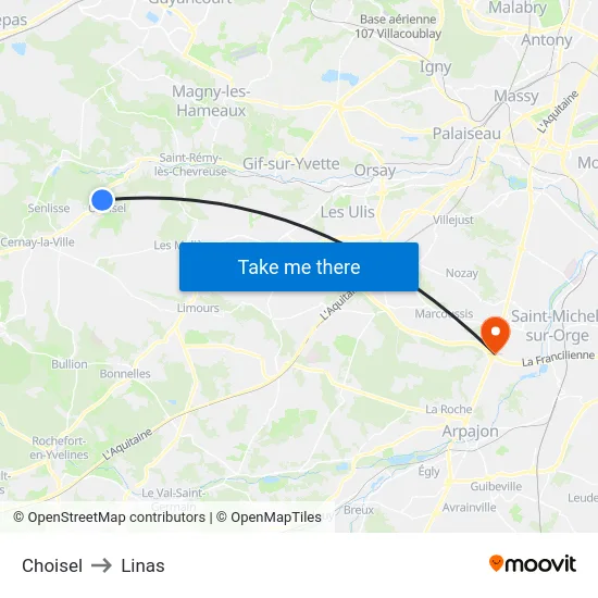 Choisel to Linas map