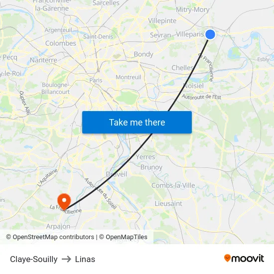 Claye-Souilly to Linas map
