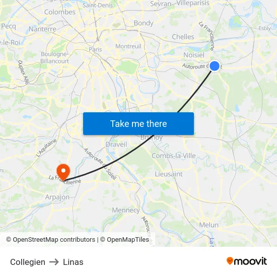 Collegien to Linas map