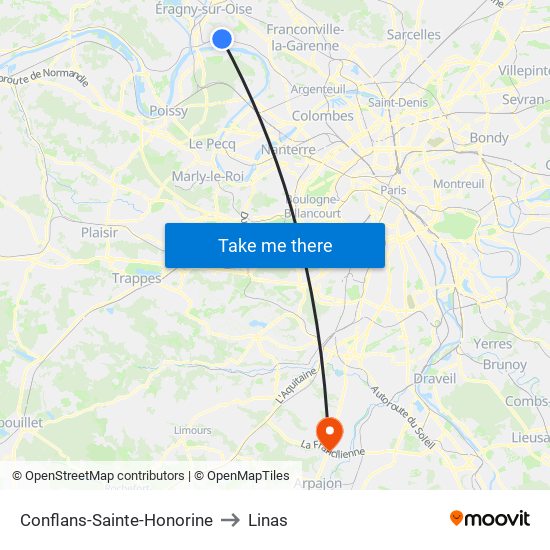 Conflans-Sainte-Honorine to Linas map