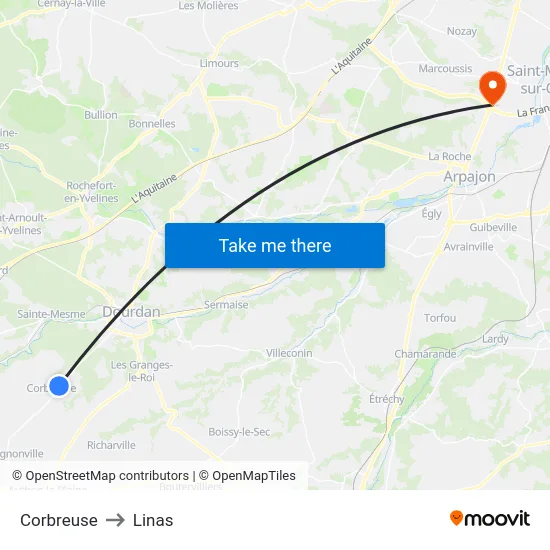 Corbreuse to Linas map