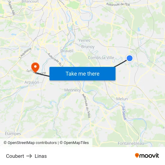 Coubert to Linas map