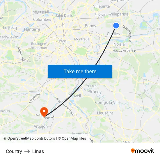 Courtry to Linas map