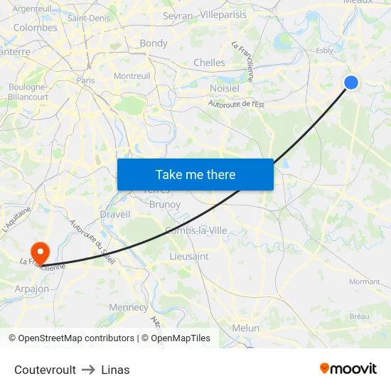 Coutevroult to Linas map