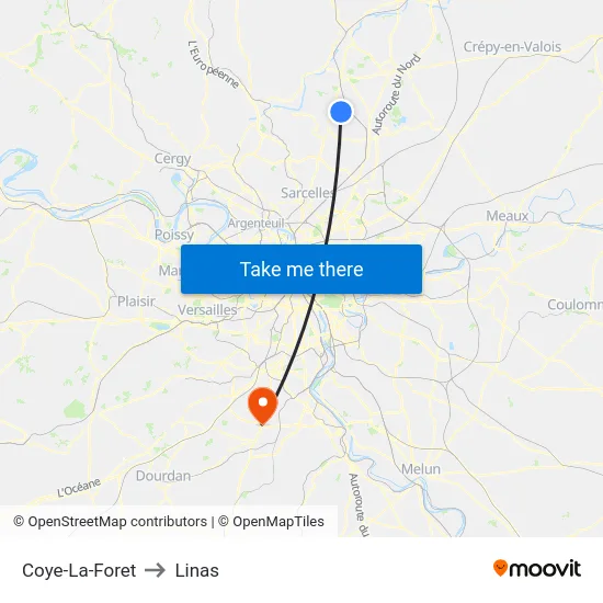Coye-La-Foret to Linas map