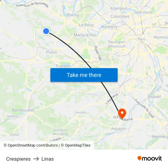 Crespieres to Linas map
