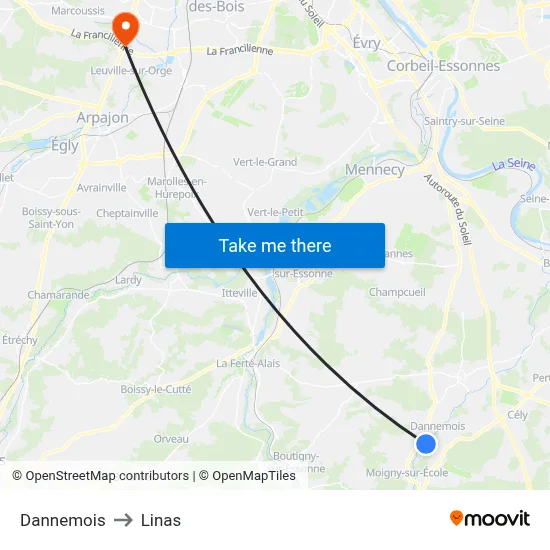 Dannemois to Linas map