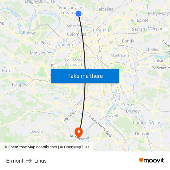 Ermont to Linas map