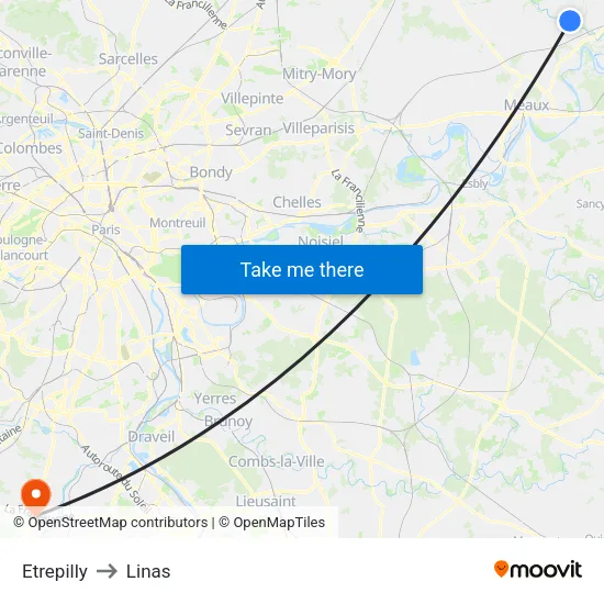 Etrepilly to Linas map
