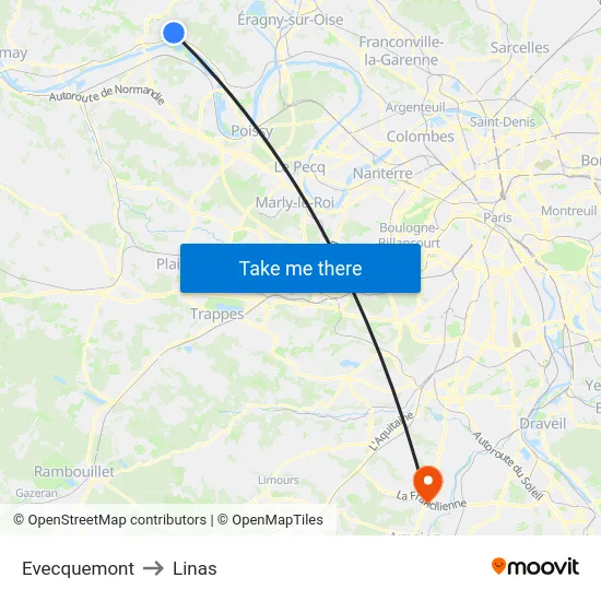 Evecquemont to Linas map