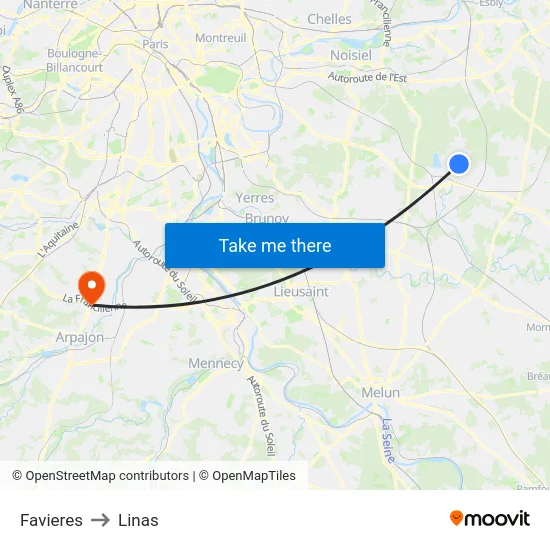 Favieres to Linas map
