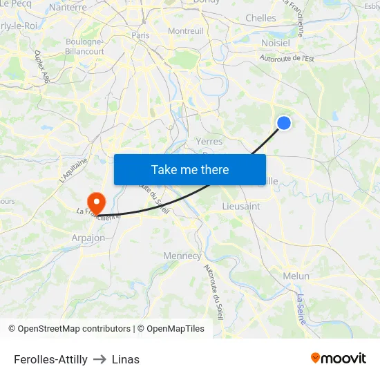 Ferolles-Attilly to Linas map