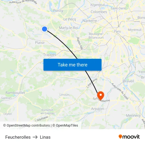 Feucherolles to Linas map