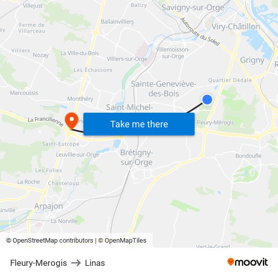Fleury-Merogis to Linas map