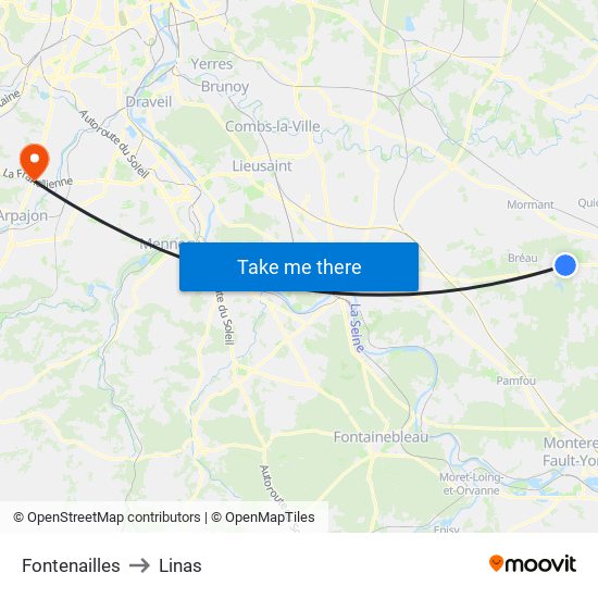 Fontenailles to Linas map