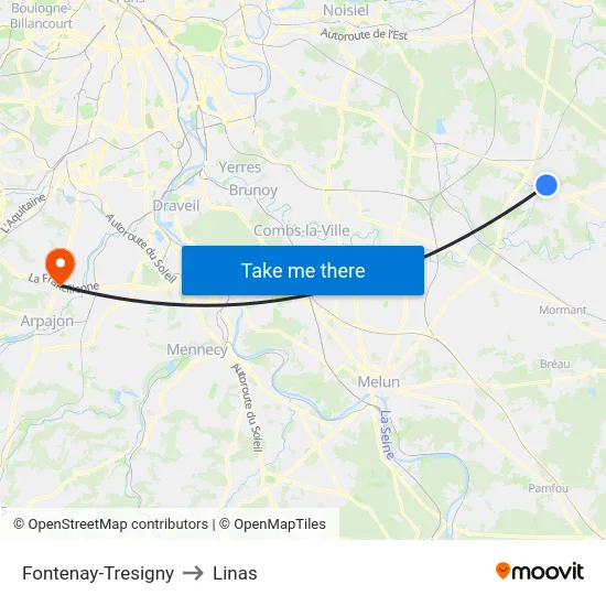 Fontenay-Tresigny to Linas map