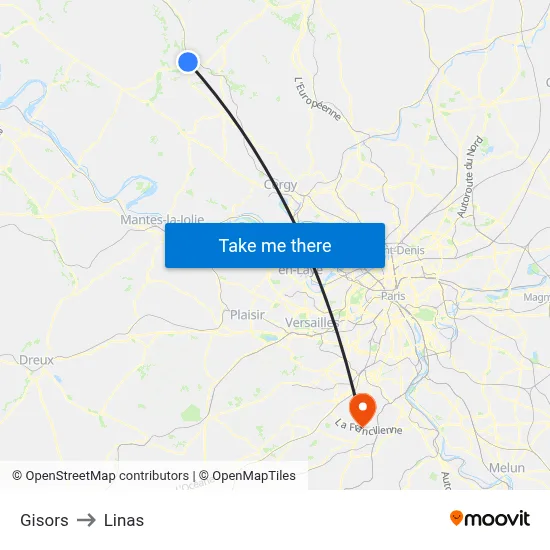 Gisors to Linas map