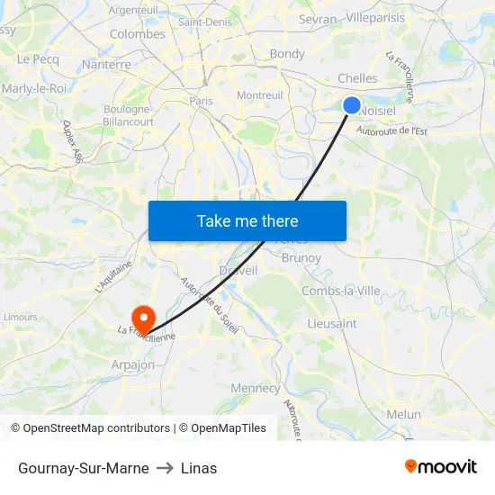 Gournay-Sur-Marne to Linas map