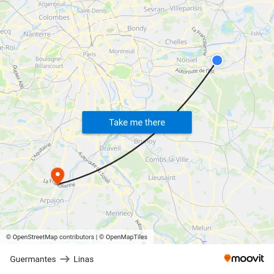 Guermantes to Linas map