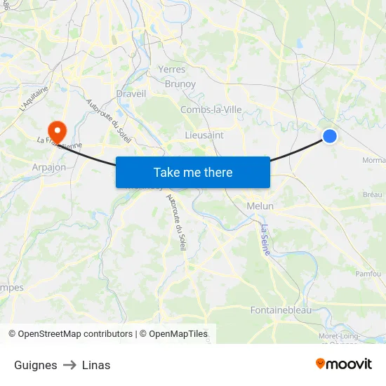 Guignes to Linas map