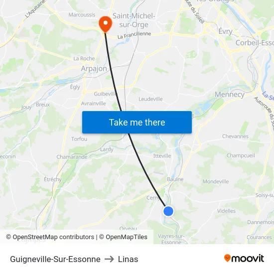 Guigneville-Sur-Essonne to Linas map