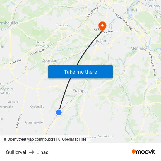 Guillerval to Linas map
