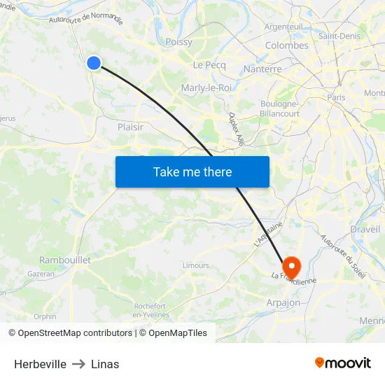 Herbeville to Linas map