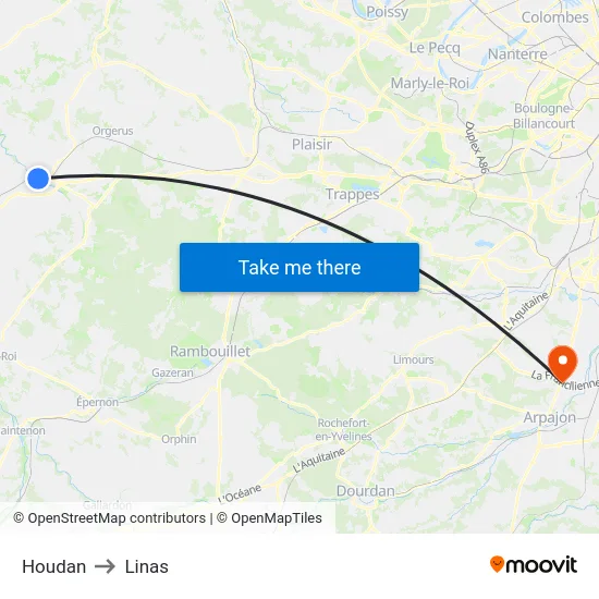 Houdan to Linas map