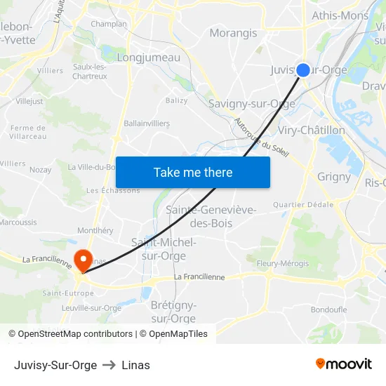 Juvisy-Sur-Orge to Linas map