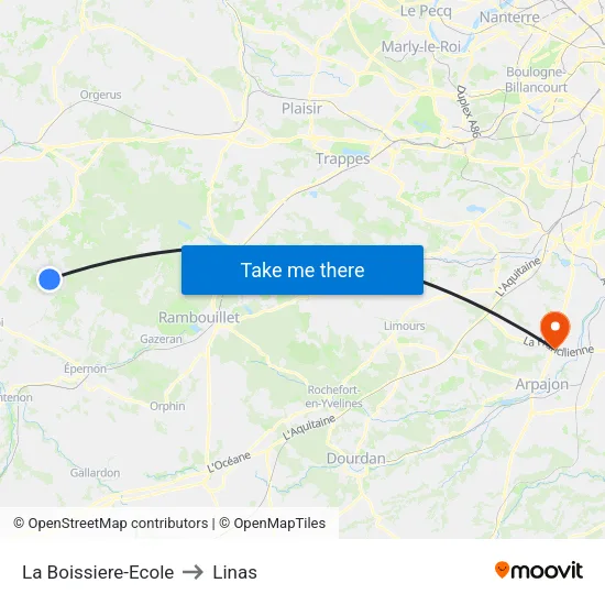 La Boissiere-Ecole to Linas map