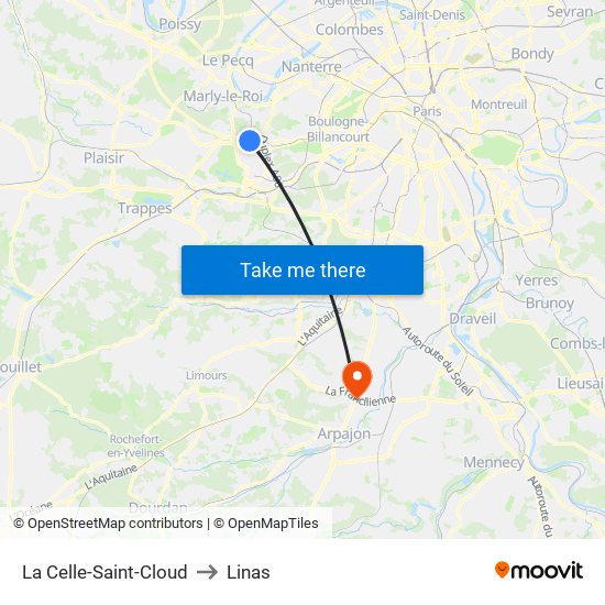 La Celle-Saint-Cloud to Linas map