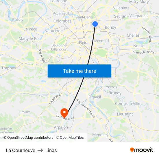 La Courneuve to Linas map