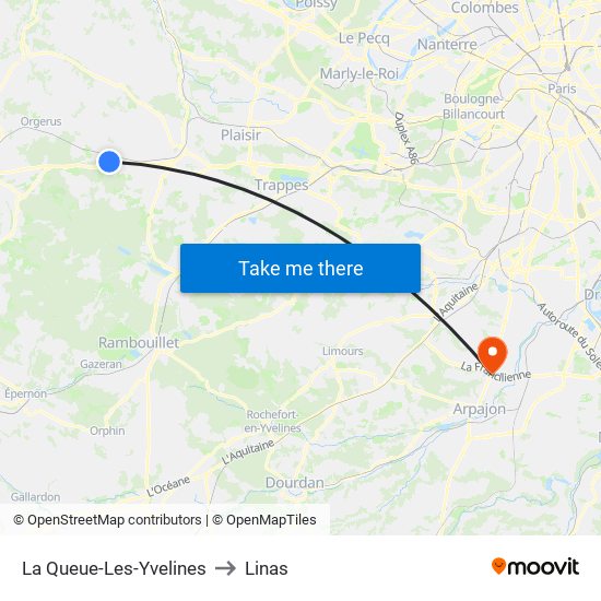 La Queue-Les-Yvelines to Linas map