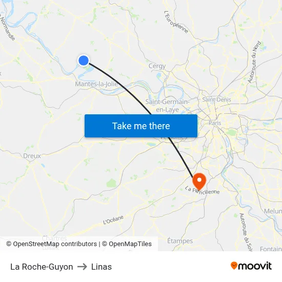 La Roche-Guyon to Linas map