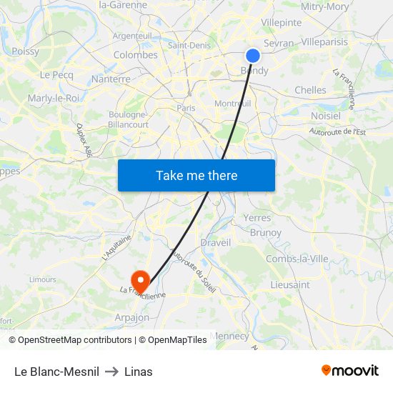 Le Blanc-Mesnil to Linas map