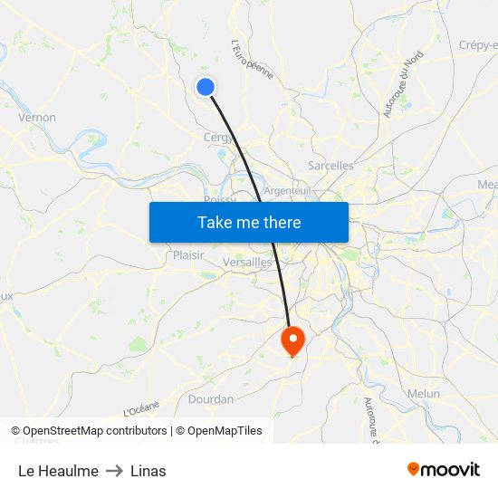 Le Heaulme to Linas map