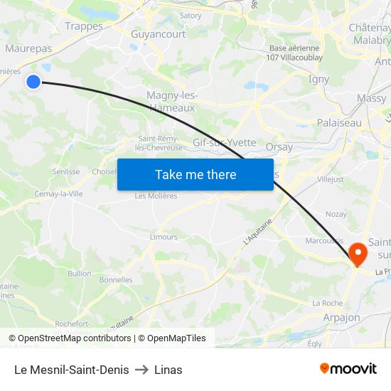 Le Mesnil-Saint-Denis to Linas map