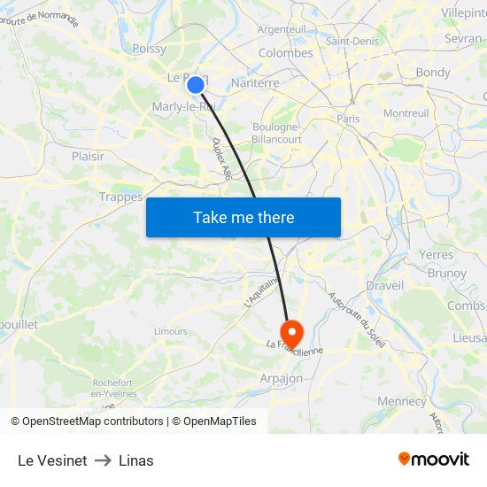 Le Vesinet to Linas map