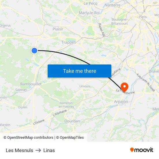 Les Mesnuls to Linas map