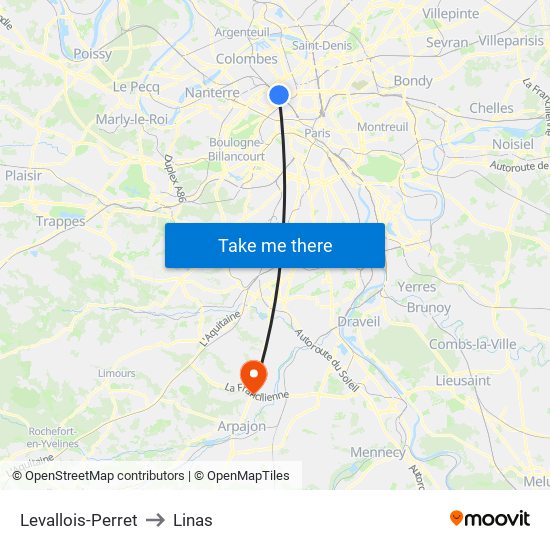 Levallois-Perret to Linas map