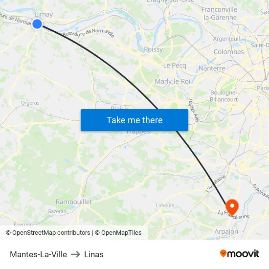 Mantes-La-Ville to Linas map