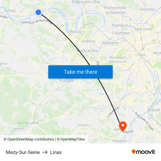 Mezy-Sur-Seine to Linas map
