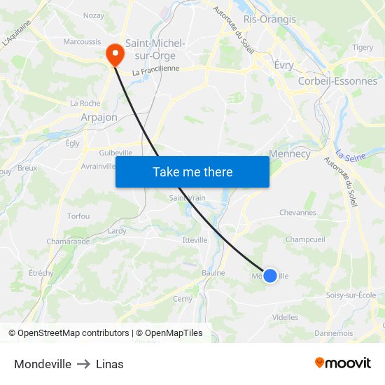Mondeville to Linas map