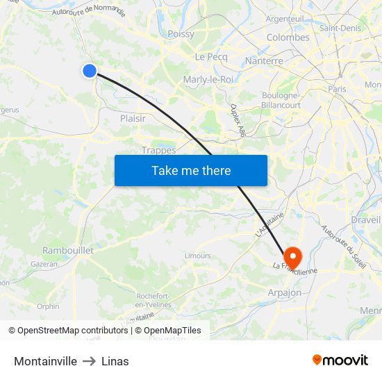 Montainville to Linas map