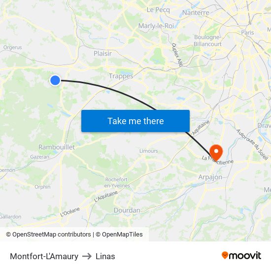 Montfort-L'Amaury to Linas map